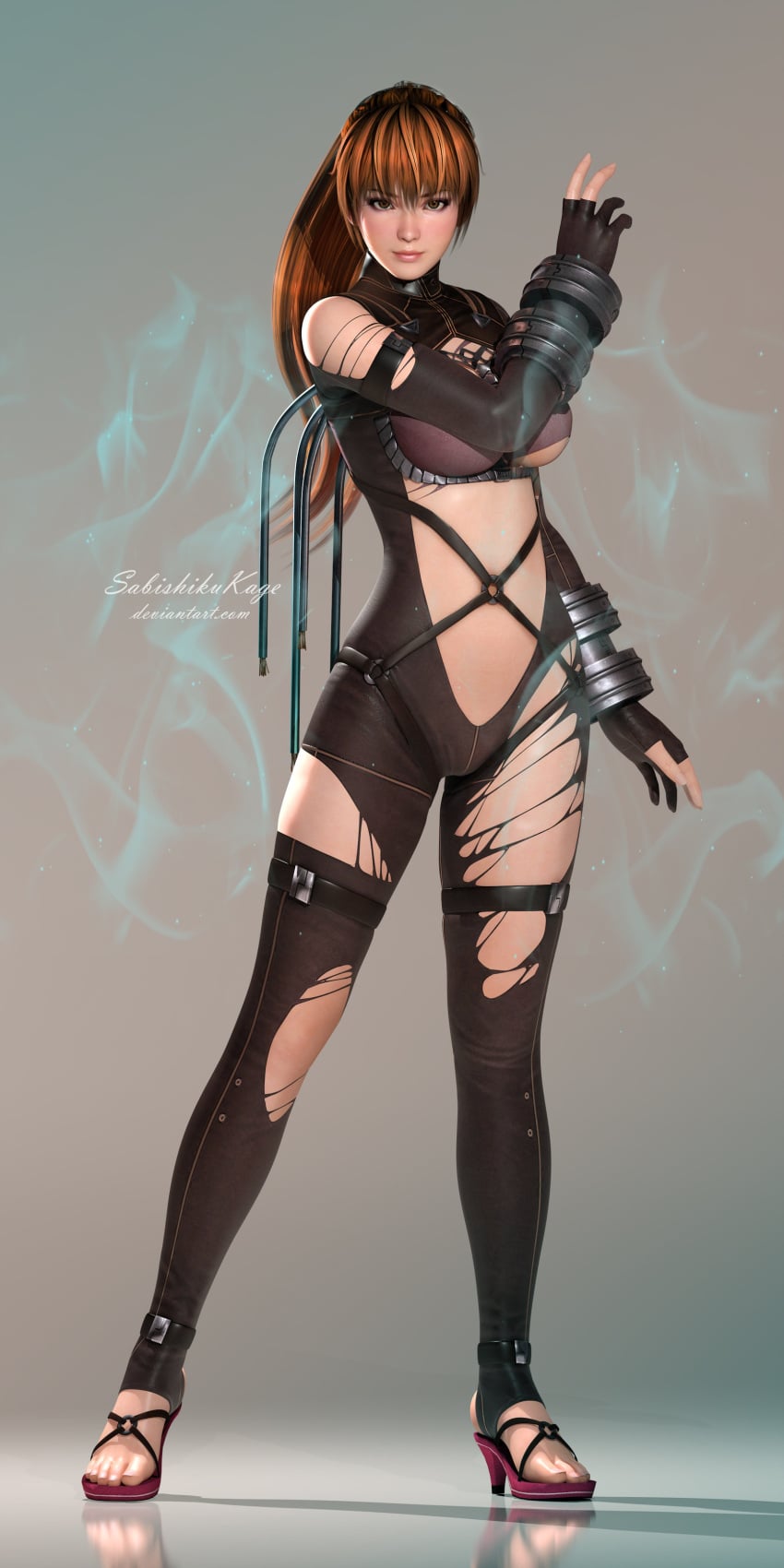 3d asian asian_female big_breasts breasts busty cleavage clone dead_or_alive female female_focus female_only full_body hourglass_figure long_hair navel phase_4 pinup pinup_pose red_hair sabishikukage standing tagme wide_hips