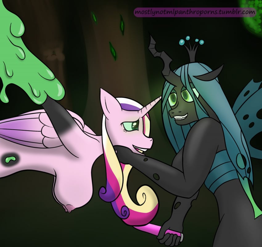 anthro big_breasts breasts duo female friendship_is_magic hi_res hypnosis mind_control mostlymlpanthroporn my_little_pony nude princess_cadance_(mlp) queen_chrysalis_(mlp) sex_toy transformation