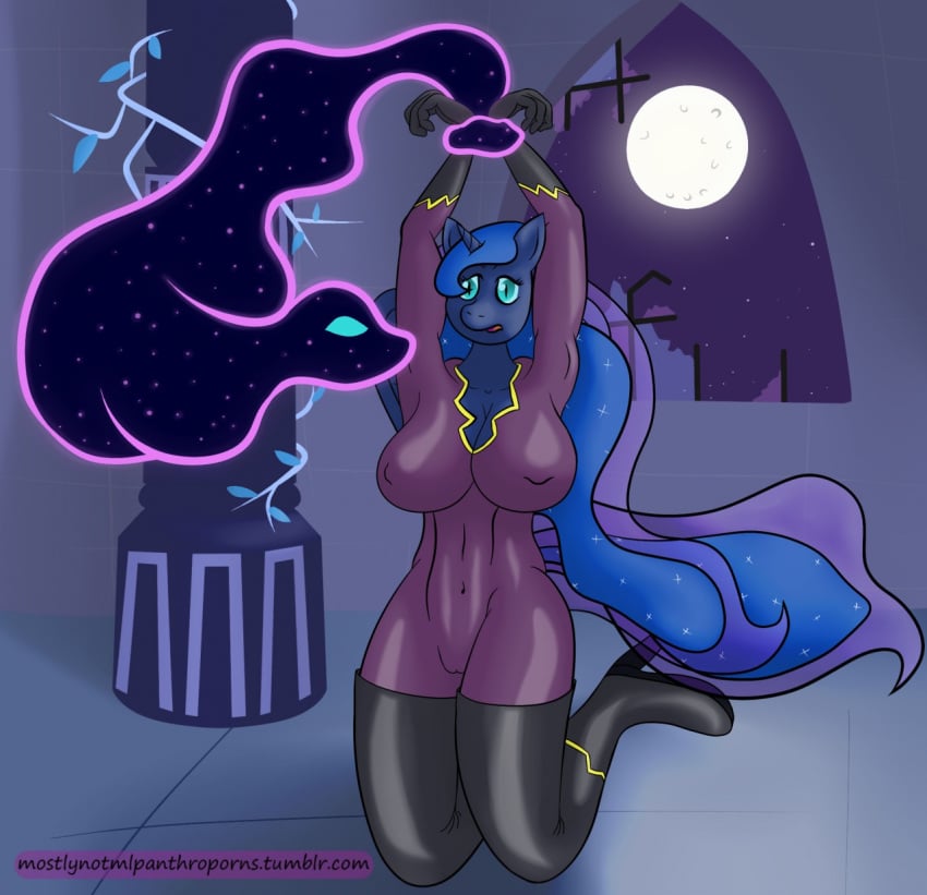 anthro big_breasts bondage bondage boots bound breasts clothed clothing female footwear friendship_is_magic hi_res huge_breasts mind_control mostlymlpanthroporn my_little_pony princess_luna_(mlp) rubber uniform