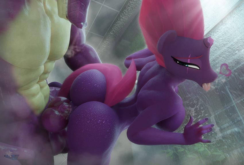 1boy 1boy1girl 1girls 3d 3d_(artwork) absurd_res against_glass anthro blender_(software) bubble_butt digital_media_(artwork) dragon duo equid equine female friendship_is_magic hasbro hi_res hooves-art horn male male/female mammal my_little_pony my_little_pony:_the_movie_(2017) shower shower_sex showering smooth_skin spike_(mlp) tempest_shadow_(mlp) unicorn