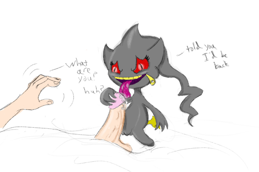 1boy 1girls banette duo erection female frikdikulous ghost human humanoid interspecies male mammal mouth_zipper nintendo oral penis pokémon_(species) pokemon pokemon_rse simple_background size_difference sketch spirit text video_games