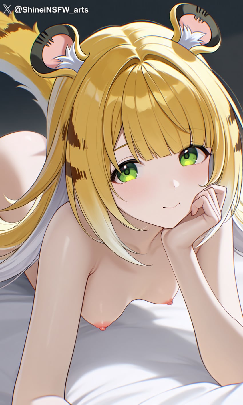 1girls ai_generated breasts green_eyes ju_fufu ju_fufu_(zenless_zone_zero) looking_at_viewer nipples shineinsfw smile solo uncensored yellow_hair zenless_zone_zero