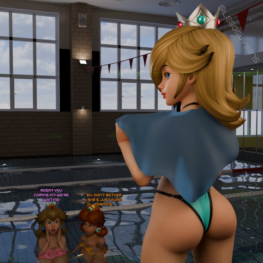 3d 3girls ass bikini blonde butt female hq justafunguy23 legoguy9875 mario_(series) nintendo pool poolside princess princess_daisy princess_peach princess_rosalina rendered sfm source_filmmaker super_mario_bros. super_mario_galaxy swimsuit thong