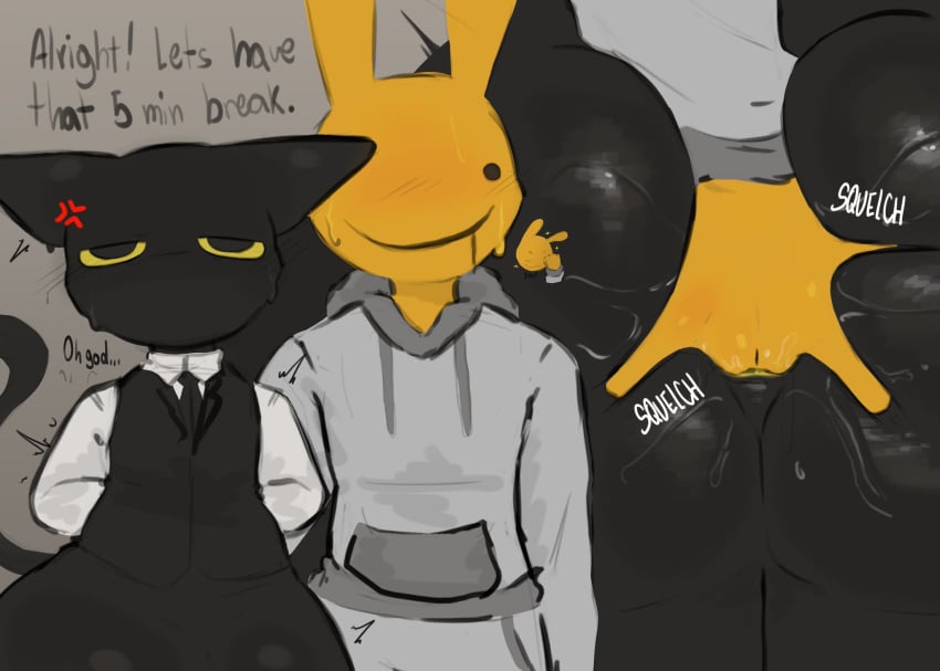 animal_hospital anthro anus balls black_body black_fur digital_media_(artwork) duo english_text felid feline fur furry genitals gent hi_res intern_(animal_hospital) lagomorph leporid male male/male mammal penetration piiure rabbit roblox roblox_game secret_agent_(animal_hospital) sex text