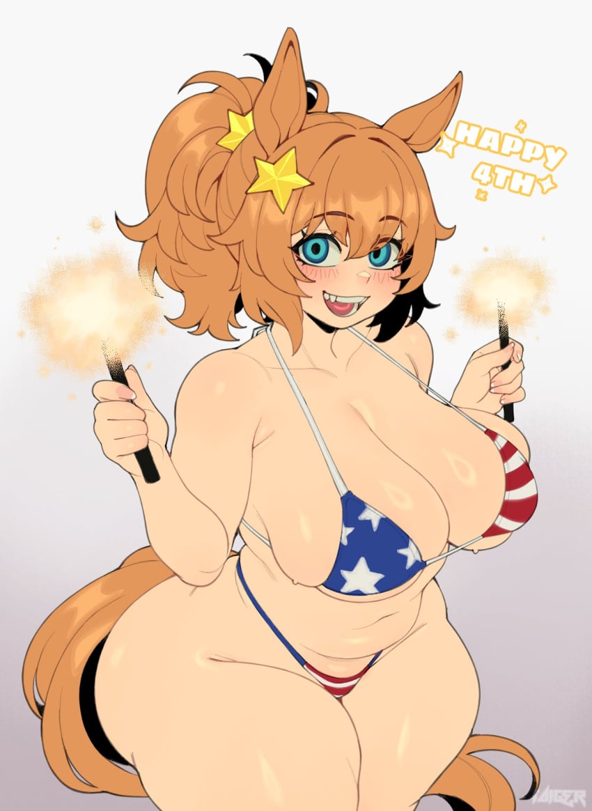 1girls 4th_of_july american_flag american_flag_bikini bikini blue_eyes boobs breasts brown_hair curvaceous curvaceous_body curvaceous_female curvaceous_figure curvaceous_hips curvaceous_thighs curvy curvy_body curvy_female curvy_figure curvy_hips curvy_thighs cygames equid equine horse horse_ears horse_girl horse_tail humanoid kemonomimi sparklers star_ornament taigerarts taiki_shuttle_(umamusume) thick_thighs thighs umamusume umamusume_pretty_derby usa_bikini voluptuous voluptuous_body voluptuous_female white_skin