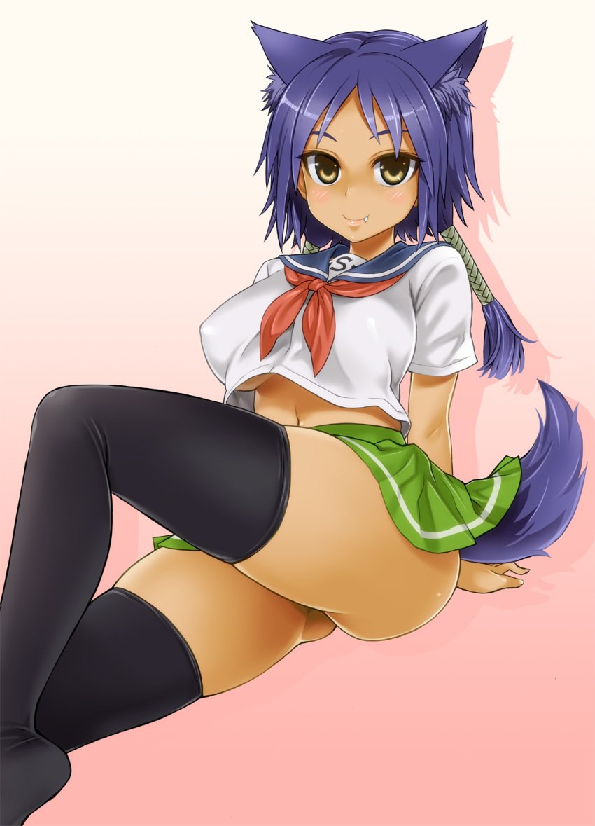 asanagi blue_hair cat_ears galil_ar_(upotte!!) school_uniform skirt tagme thighhighs upotte!!