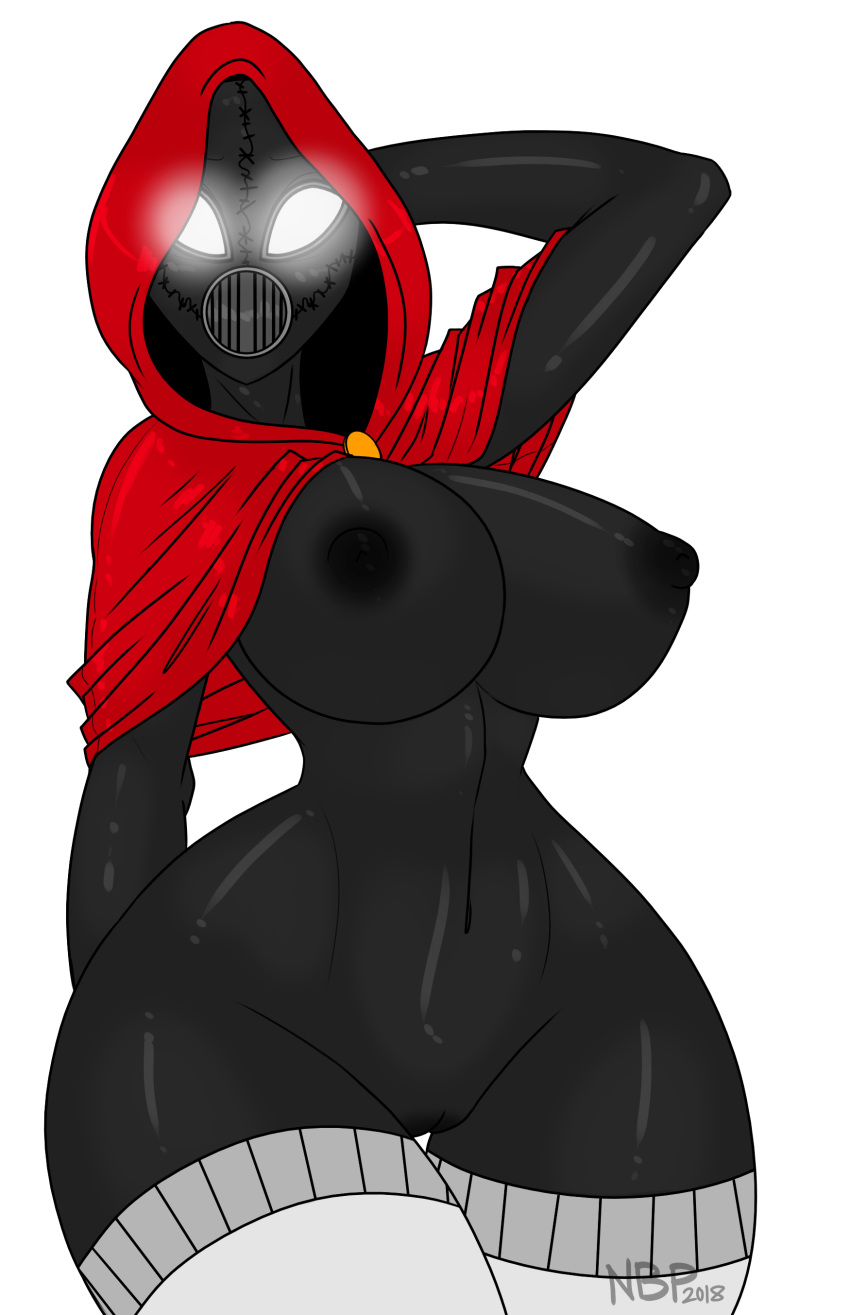 2018 absurd_res alpha_channel big_breasts black_body breasts clothing female glowing glowing_eyes hi_res hood huge_breasts humanoid legwear looking_at_viewer mammal mask meh-chan_(lamoz571) navel nightmarebearpuff nipples nude pussy rubber shiny signature simple_background solo standing stitches stockings thick_thighs thigh_highs transparent_background voluptuous wide_hips