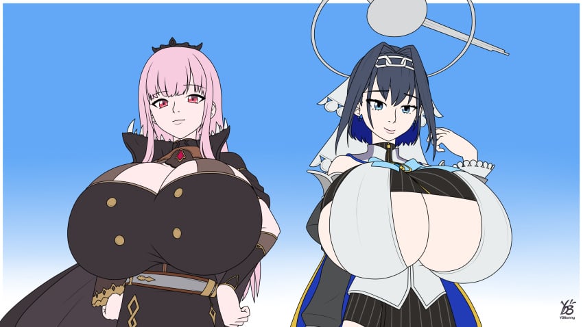 2023 2girls big_breasts commission female_only hololive hololive_english huge_breasts massive_breasts mori_calliope ouro_kronii tagme virtual_youtuber ydbunny
