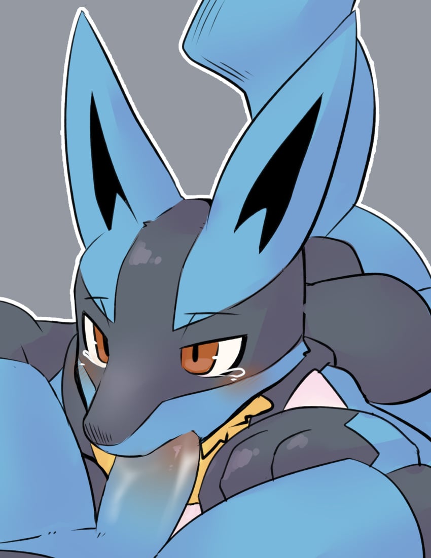 anthro anthro_on_anthro anthro_penetrated anthro_penetrating anthro_penetrating_anthro black_markings blue_body blue_ears blue_fur blue_penis blue_tail blush blush_lines bodily_fluids countershade_face countershading duo fur generation_4_pokemon genitals gloves_(marking) grey_background half-closed_eyes hand_spike hi_res humanoid_genitalia humanoid_penis lucario male male/male male_penetrated male_penetrating male_penetrating_male markings mostly_offscreen_anthro mostly_offscreen_male multicolored_body multicolored_fur narrowed_eyes nintendo oral oral_penetration outline penetration penile penile_penetration penis penis_in_mouth pointy_ears pokemon pokemon_(species) pu_sukebe red_eyes sex simple_background spikes spikes_(anatomy) tail tears white_outline yellow_body yellow_fur