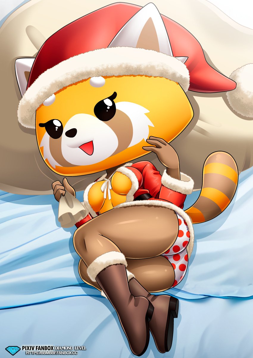 1girls aggressive_retsuko anthro ass bbmbbf breasts christmas diamond_level female female_only hi_res looking_at_viewer open_mouth palcomix pietros_secret_club red_panda retsuko sanrio solo