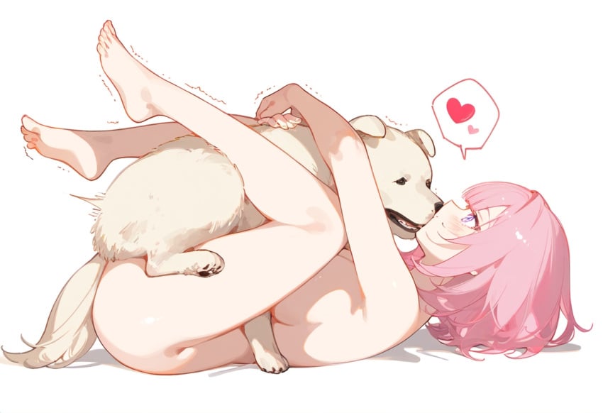 ai_generated barefoot canine dog_penis enjoying feet feet_up first_time_sex interspecies kissing_while_penetrating missionary_position pink_hair vaginal_penetration vaginal_sex virginity_loss zoophilia