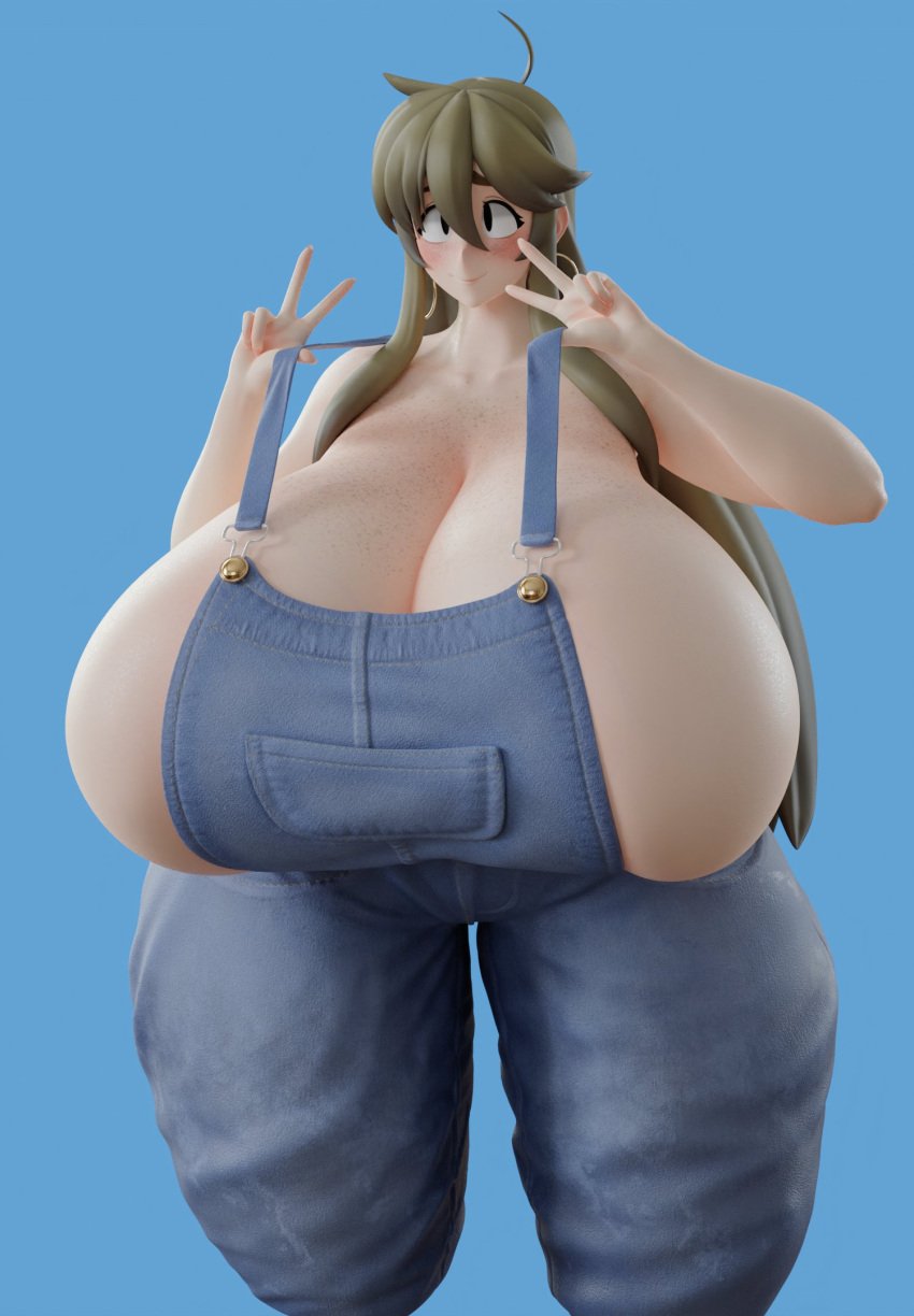 1girls 3d 3d_(artwork) 3d_model 3d_render big_breasts big_hips big_thighs blue_background breasts_bigger_than_head breasts_bigger_than_torso bursting_breasts child_bearing_hips cloe_(crysnickel) curvy curvy_body curvy_female curvy_figure curvy_hips earrings enormous_breasts enormous_thighs fat_thighs female female_focus female_only freckles freckles_on_ass freckles_on_breasts freckles_on_face freckles_on_shoulders front_heavy_breasts gigantic_breasts gigantic_thighs hair_between_eyes heavy_breasts hoop_earrings huge_breasts huge_hips huge_thighs humongous_breasts hyper_breasts large_breasts large_hips large_thighs light-skinned_female light_skin massive_breasts massive_hips massive_thighs overalls peace_sign plump_breasts skindentation skull_crushing_thighs slim_waist smile smiling smooth_skin solo solo_female solo_focus thick_hips thick_legs thick_thighs thin_waist thunder_thighs uncontainable_breasts usukeninja venus_body voluptuous voluptuous_female wide_hips