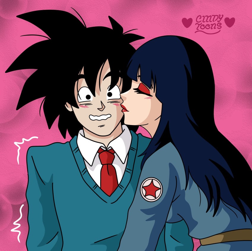 cindy_toons dragon_ball dragon_ball_super dragon_ball_z goten kissing kissing_cheek mai_(dragon_ball) soft softcore son_goten