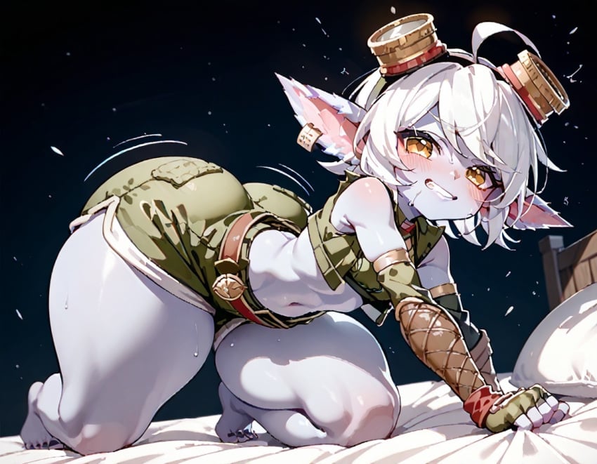 ai_generated all_fours bed big_ass cute_face doggy_style hyper_ass hyper_thighs large_hips league_of_legends small_breasts thick_thighs tristana yordle