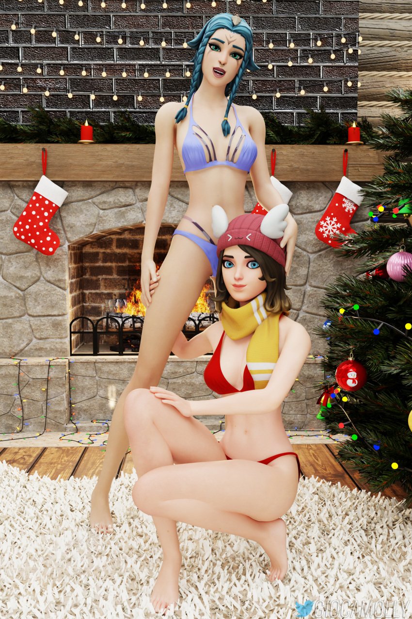 2girls femele fortnite gia_(fortnite) giocamolly outerwear skye_(fortnite) underwear winter_wonder_skye_(fortnite)