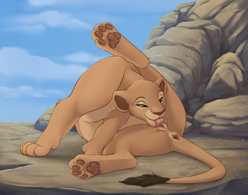 anatomically_correct anatomically_correct_genitalia anatomically_correct_pussy animal_genitalia animal_pussy anus autocunnilingus day disney felid feline_genitalia feline_pussy female feral fur genitals lion mammal masturbation nala_(the_lion_king) narrowed_eyes one_leg_up oral oral_masturbation outside pantherine pawpads pussy raised_leg roughlady sky smile solo tail tail_tuft tan_body tan_fur the_lion_king tuft vaginal_masturbation vaginal_penetration