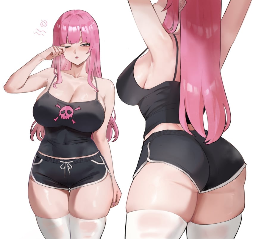 1girls artist_request huge_ass mori_calliope pink_hair tagme