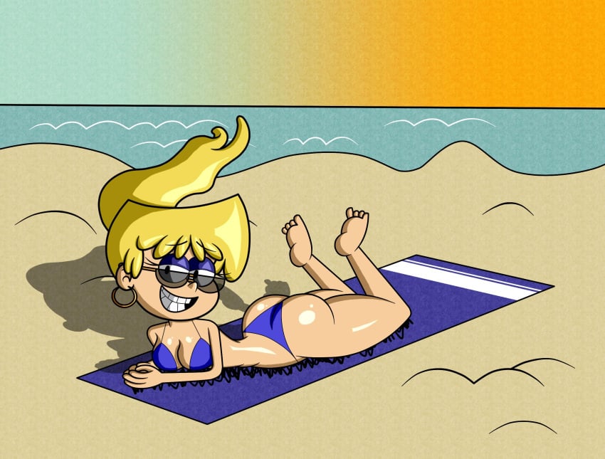 1girls 2019 4_fingers 4_toes adorable aged_up beach beach_towel big_ass bikini black_eyes blonde_hair blue_bikini cute darkmanspectre earrings female hoop_earrings human laying_down laying_on_stomach laying_on_towel looking_at_viewer lori_loud nickelodeon ponytail sunglasses tagme the_loud_house thick_thighs towel wholesome