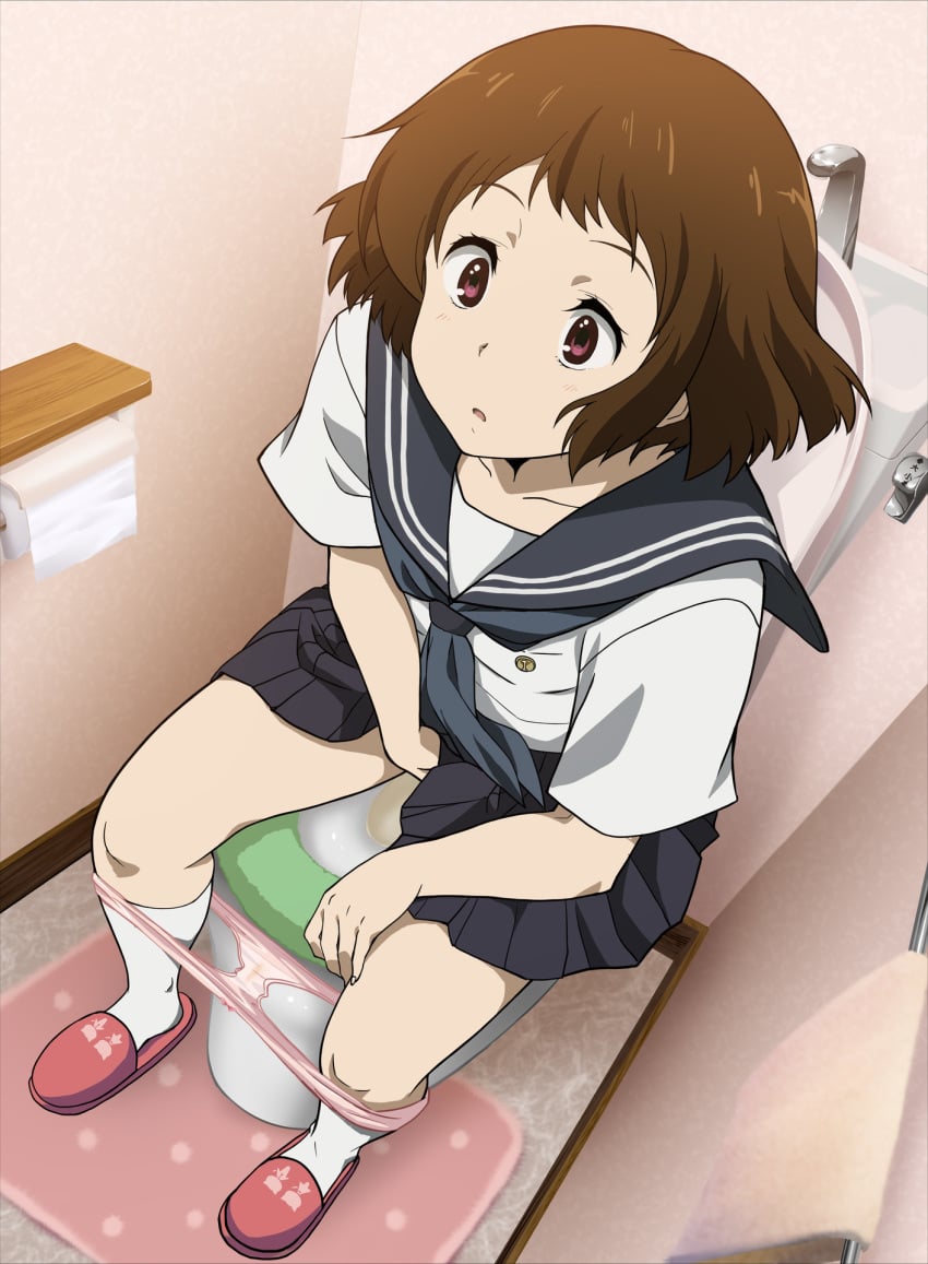 1girl 1girls female female_only hyouka ibara_mayaka nishiyama_maruta panties panties_down peeing seifuku tagme