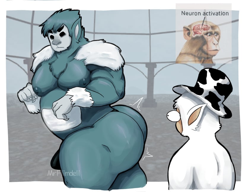 angry angry_expression anthro anthro_focus anthro_only anthrofied ass ass_focus ass_shake ass_up bara bara_ass bara_butt bara_tiddies bara_tits barazoku black_eyes black_sclera black_thong bulge bulge_down_leg bulge_through_clothing cow_hat glistening glistening_body glistening_butt glistening_hair glistening_skin grey_skin guardian_(slendytubbies) light-skinned light-skinned_male light_skin looking_at_another looking_back male male/male male_focus male_only meme muscular muscular_anthro muscular_ass muscular_male muscular_thighs neuron_activation neuron_activation_(meme) penis_outline serious serious_look slendytubbies slendytubbies_3 static surprised surprised_expression teletubbies thick thick_ass thick_eyebrows thick_legs thick_thighs thong turquoise_body turquoise_fur turquoise_hair turquoise_skin tv tv_screen white_body white_fur white_hair white_skin yeti_tubby