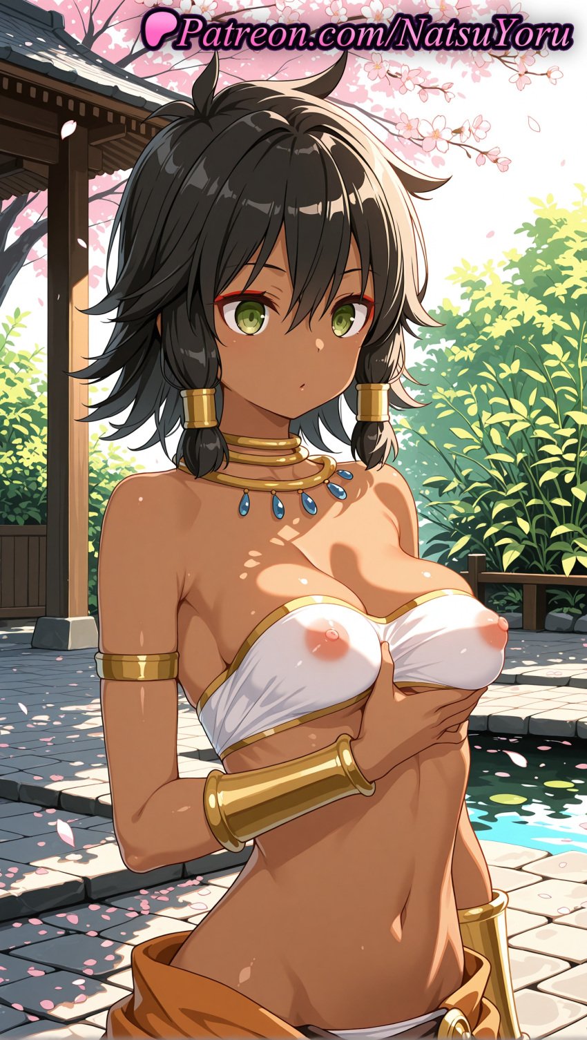 1girls 2025 ai ai_assisted ai_generated anime anime_style armband armlet bandeau bangs bare_shoulders bikini black_hair bracelet bracer breast_lift breasts bush bust busty cherry_blossoms cleavage closed_mouth clothing collarbone covered_nipples dark-skinned_female dark_skin day dungeon_ni_deai_wo_motomeru_no_wa_machigatteiru_darou_ka eyeshadow female female_focus female_only green_eyes groin hair_between_eyes hair_tubes hentai hi_res high_quality high_resolution highres jewelry large_breasts looking_at_viewer makeup medium_breasts midriff natsuyoru navel neck_ring necklace nipples nipples_outside non-asian outdoors panties patreon petals plant pool see-through short_hair sidelocks solo solo_female stable_diffusion standing stomach strapless strapless_bikini swimsuit tanned tiona_hiryute tree tube_top tubetop uncensored_nipples underwear upper_body usekh_collar voluptuous voluptuous_female water wet wet_clothes white_bandeau white_bikini white_panties