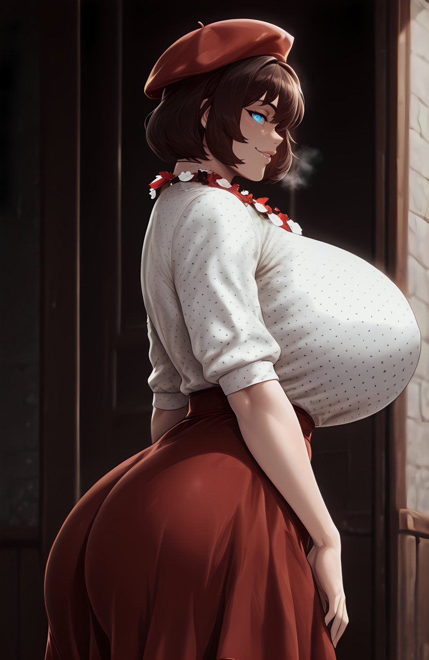 1girl 1girls ai_generated aroused beret big_ass big_breasts big_hips blue_eyes breasts brown_hair clair_obscur:_expedition_33 clothed clothed_female clothing curvaceous curvy curvy_body curvy_female curvy_figure enormous_ass enormous_breasts female female_focus female_only flower flower_collar french french_female gigantic_breasts glowing_eyes heavy_breathing huge_ass huge_breasts large_breasts looking_at_viewer medium_hair nunai short_hair skirt smile smiling smiling_at_viewer solo solo_female solo_focus sophie_(clair_obscur:_expedition_33) standing steam steamy_breath video_game video_game_character video_game_franchise video_games voluptuous voluptuous_female wide_hips
