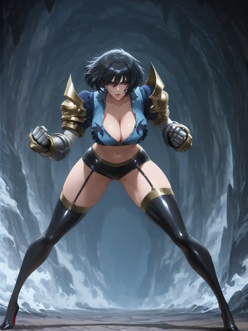 ai_generated bewitching_thighs big_breasts black_hair full_body high_heels seo_jiwoo short_hair shu solo_leveling