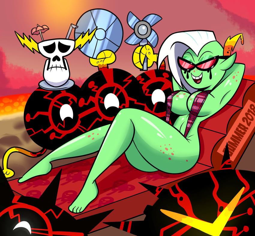 1girls alien_girl arms_behind_head barefoot beach_chair big_ass big_breasts breasts cleavage curvaceous curvy_figure disney evil_smile fan feet female female_only freckles green_body green_skin hourglass_figure humanoid legs long_legs lord_dominator lounging open_mouth open_smile relaxing roco340 sling_bikini slingshot_swimsuit smile sun sunglasses swimsuit thick_thighs thighs toes wander_over_yonder white_hair