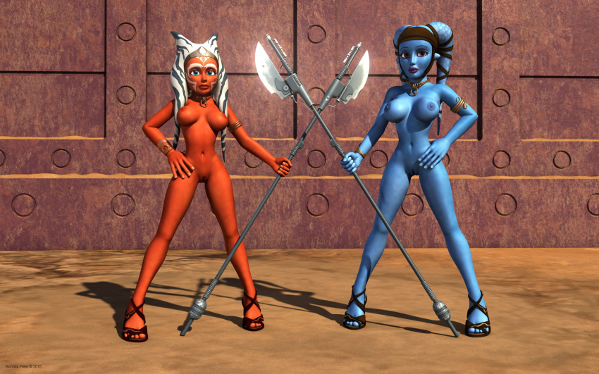 2015 2girls 3d aayla_secura ahsoka_tano alien alien_girl alternate_version_available armband artist_name bald bare_shoulders big_breasts blue_eyes blue_skin bracelet busty choker clone_wars curvy day detailed_background erect_nipple erect_nipples eyelashes female female_only front_view headgear holding_object hourglass_figure humanoid jabba's_palace jedi jedi_master kondaspeter mammal marking multiple_females multiple_girls naked nude orange_skin outdoor outside pose posing sandals shadow shaved_pussy shiny shiny_skin shoes spread_legs spreading standing star_wars star_wars_rebels tatooine togruta twi'lek vibro_axe voluptuous weapon wide_hips