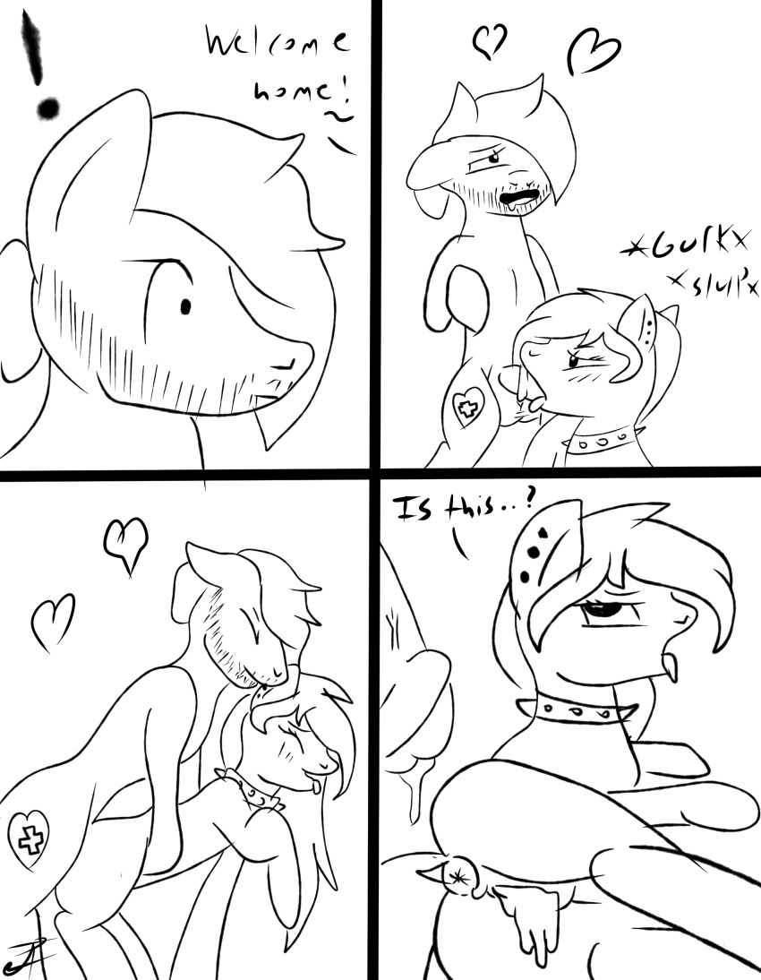 absurd_res anus beard blush collar cum cum_inside daddy_pone facial_hair fan_character fellatio female heart hi_res loss lying male meme my_little_pony on_side oral penis piercing sex sketch straight