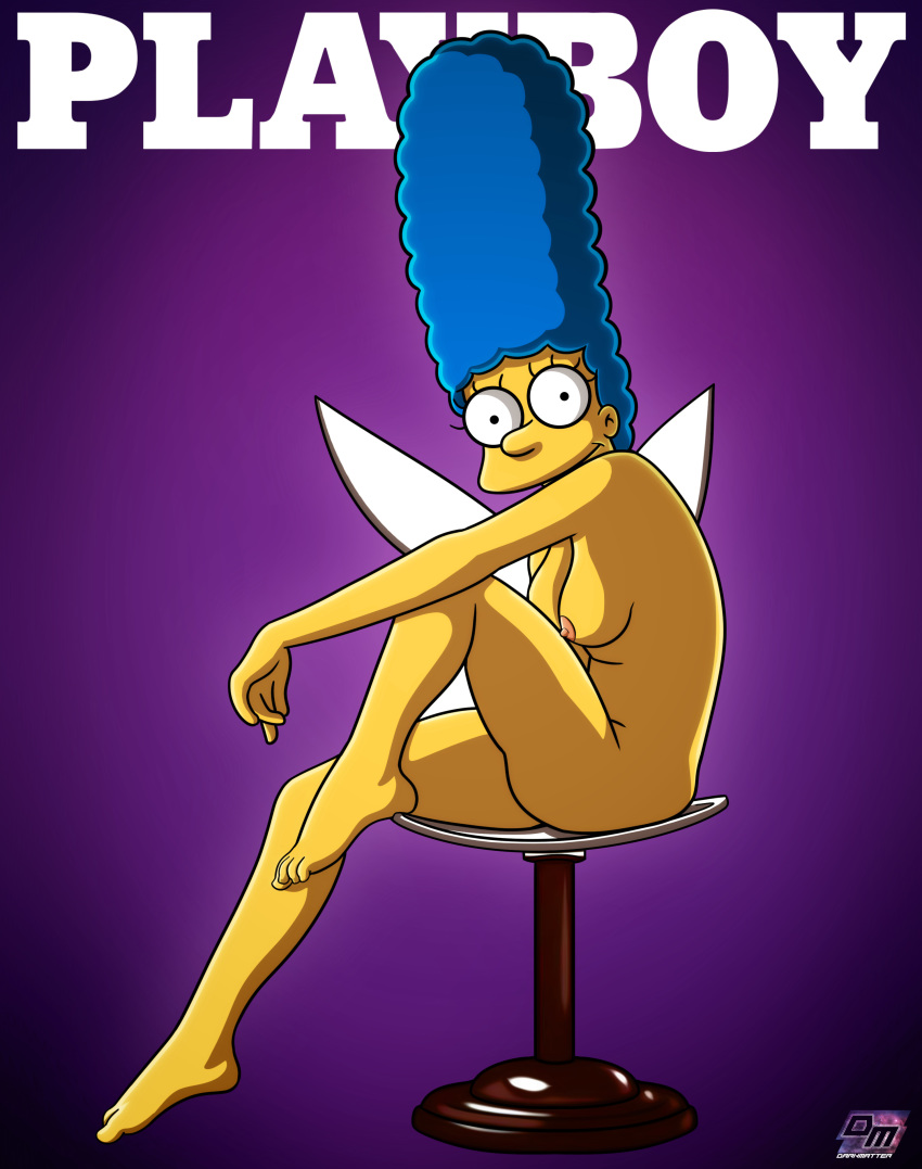 blue_hair breasts darkmatter female female_only high_resolution marge_simpson mature_woman milf mother nipples nude solo the_simpsons vagina very_high_resolution yellow_skin