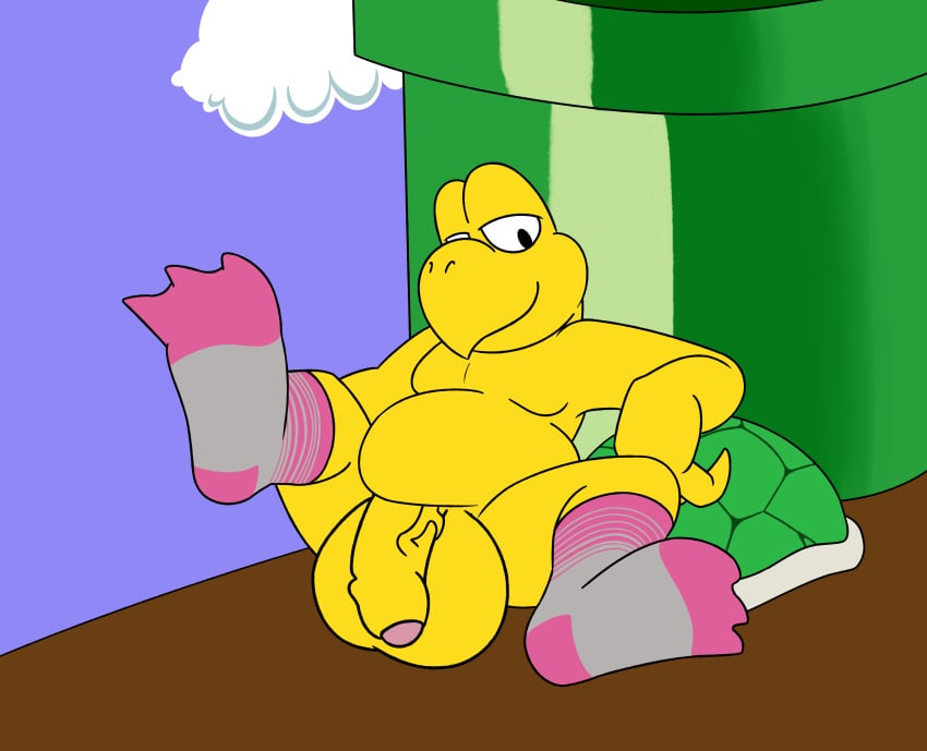 1boy aaron_amethyst absurd_res anthro balls big_balls big_penis clothing footwear footwear_only genitals hi_res huge_cock hyper hyper_genitalia hyper_penis koopa koopa_troopa male mario_(series) mostly_nude nintendo nude penis reptile scalie slightly_chubby smile sock_fetish socks socks_only solo vein veiny_penis