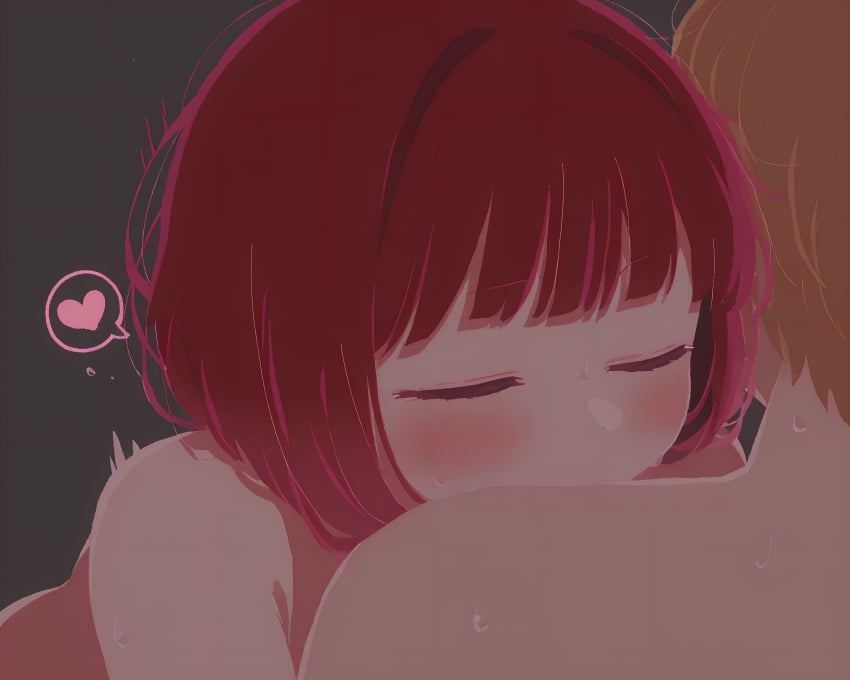 1boy 1girls ai_assisted arima_kana blonde_hair female hoshino_aquamarine hug hugging implied_sex male naked naked_female naked_male oshi_no_ko rawr69 red_hair short_hair spoken_heart