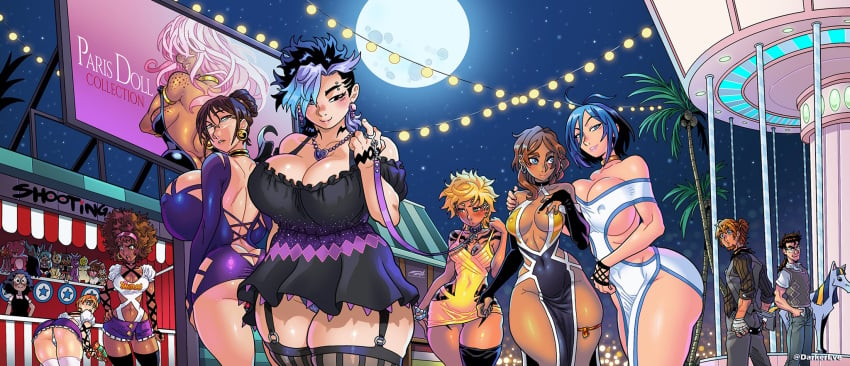 ass ass_focus bare_arms bare_legs bare_shoulders bare_thighs big_ass big_breasts big_butt blue_eyes blue_hair blush brown_hair cassandra_garcia clothed clothing color darkereve dress female female_focus female_only hi_res hugging jagua_tales joana_dolores kiara_diaz large_breasts light-skinned_female light_skin long_hair looking_at_viewer maya_diva nipples_visible_through_clothing original_character short_hair solo_female tagme tania_serrata thick_thighs water