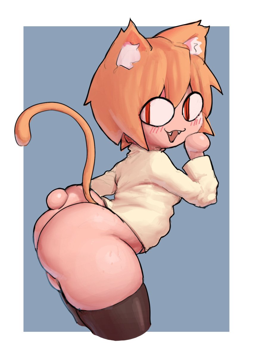 1girls 2d :3 ass_focus ass_grab bare_ass big_ass blonde_hair blush blush_lines butt_grab cat_ears cat_girl cat_tail female female_focus female_only highres melty_blood neco-arc no_pants okdudelisten red_eyes silly silly_face solo solo_female solo_focus thick_ass thick_thighs thighhighs thighs tsukihime