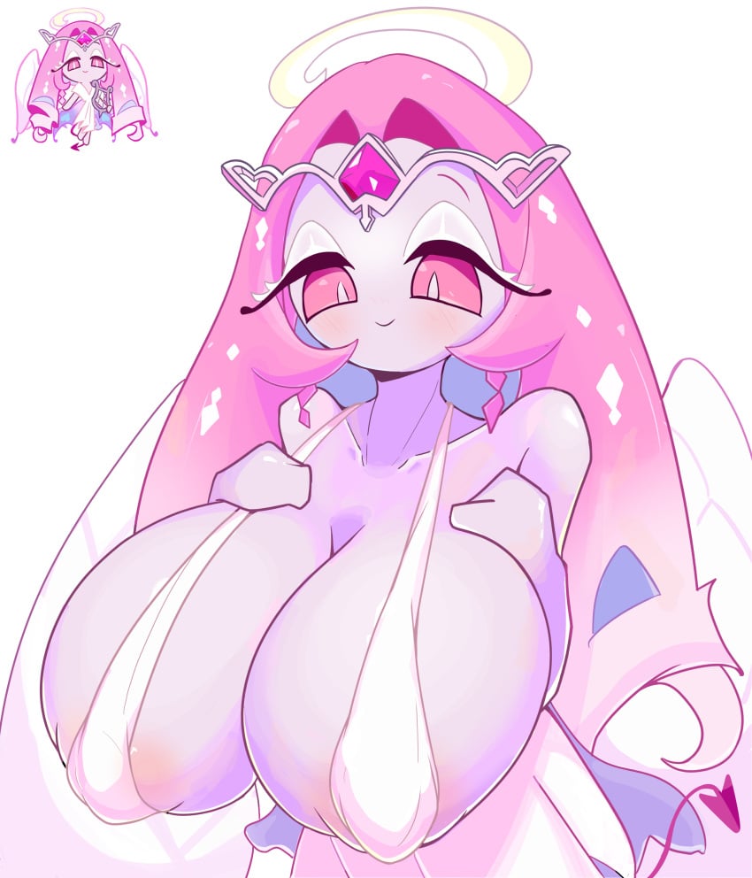 angel_wings big_breasts cookie_run cookie_run_kingdom devil_tail devil_wings eternal_sugar_cookie light-skinned_female long_hair pink_eyes pink_hair tagme 빈(bean)