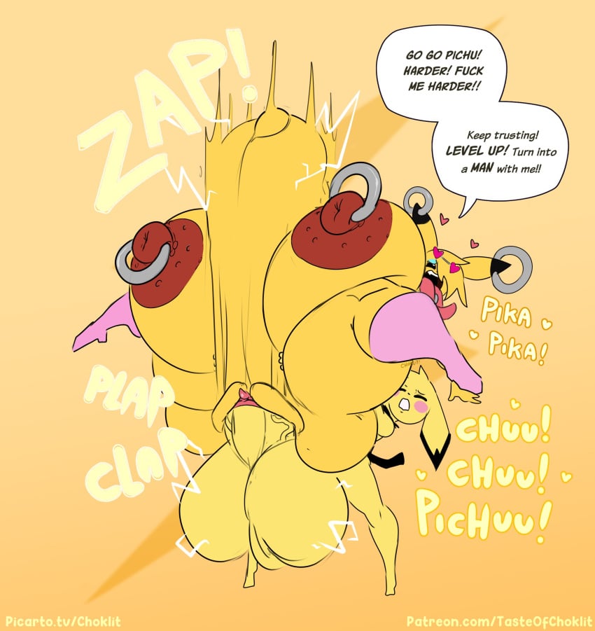 absurd_res anthro areola balls big_balls big_breasts big_penis blonde_hair boots breasts brown_areola brown_nipples clitoris clothing dipstick_ears duo ear_markings ear_piercing electricity english_text exclamation_point eyewear eyewear_on_head female female_penetrated footwear generation_1_pokemon generation_2_pokemon genitals hair hair_over_eye hi_res high_heeled_boots high_heels huge_balls huge_breasts huge_cock huge_thighs hyper hyper_balls hyper_breasts hyper_genitalia hyper_penis male male/female male_penetrating male_penetrating_female montgomery_glands multicolored_ears nintendo nipple_piercing nipples nude onomatopoeia open_mouth penetration penis pichu piercing pikachu pokemon pokemon_(species) profanity rai_(nikuzi) sex shoes sound_effects speech_bubble standing standing_sex sunglasses sunglasses_on_head tasteofchoklit text thick_thighs tongue tongue_out tongue_piercing vaginal_penetration vaginal_penetration yellow_body