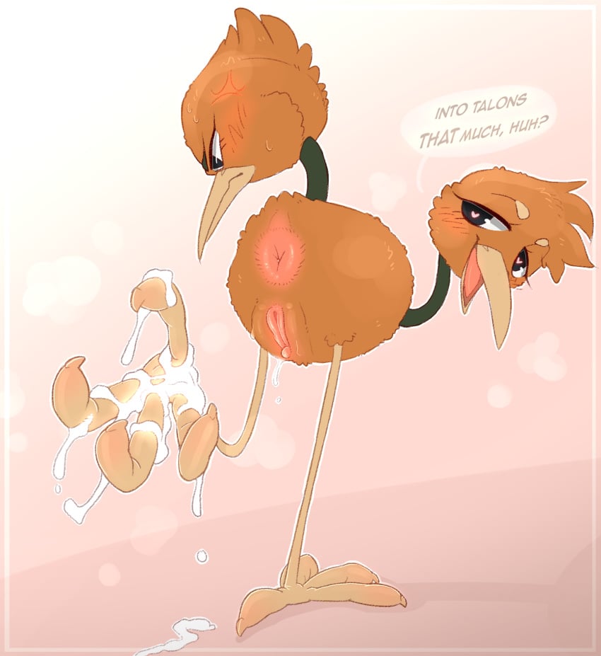 2025 2_heads anus avian backsash beak bird blush bodily_fluids brown_body claws cum cum_covered cum_on_feet cum_on_talons dialogue digital_media_(artwork) do_&_du_(backsash) doduo embarrassed english_text feathers feet female feral foot_fetish foot_focus fur generation_1_pokemon genital_fluids genitals hair heart_eyes heart_symbol hi_res looking_at_viewer looking_back mammal messy multi_head nintendo nude open_mouth pokemon pokemon_(species) pussy simple_background smile solo speech_bubble sweat talon_fetish text thin_calves thin_legs thin_thighs toe_claws tongue