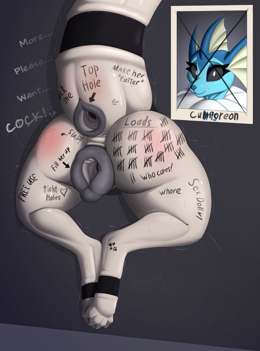 absurd_res animal_genitalia animal_pussy anus ass big_butt body_writing canid canine canine_genitalia canine_pussy cracked_wall cum_creature digital_media_(artwork) eeveelution english_text female feral gaping gaping_anus gaping_pussy generation_1_pokemon genitals glory_hole hi_res huge_butt iris_(redeye) mammal marker nintendo overweight overweight_female paws pokemon pokemon_(species) pussy redeye simple_background solo tail text text_on_body thick_thighs tremble_spikes trembling_for_pleasure vaporeon wide_hips