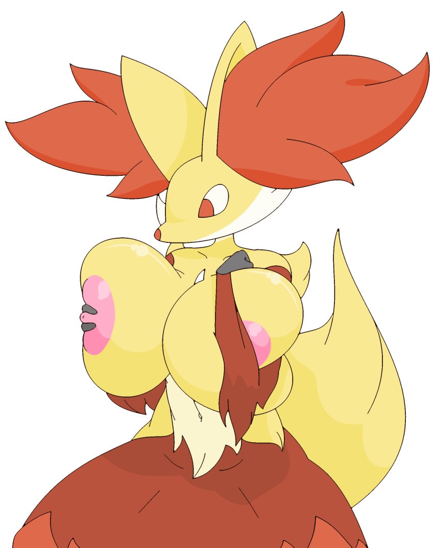 1girls big_breasts big_ears breasts bust delphox female_only fox furry game_freak huge_breasts nintendo orange_fur pokemon pokemon_xy red_fur shmeepo solo tail wide_hips yellow_fur