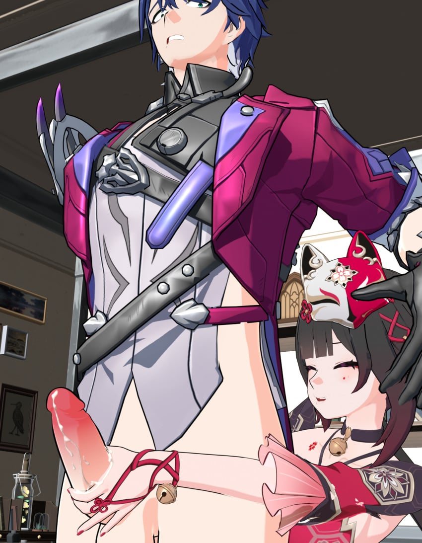 1boy 1girls 3d blender clothed cum cum_on_dick cum_on_hand dab_neko female half-dressed handjob handjob_from_behind happy_female honkai:_star_rail honkai_(series) hoyoverse light-skinned_female light-skinned_male light_skin limited_sword male mesugaki mihoyo sampo_(honkai_star_rail) self_upload sparkle_(honkai:_star_rail) taller_male teasing terrified_expression