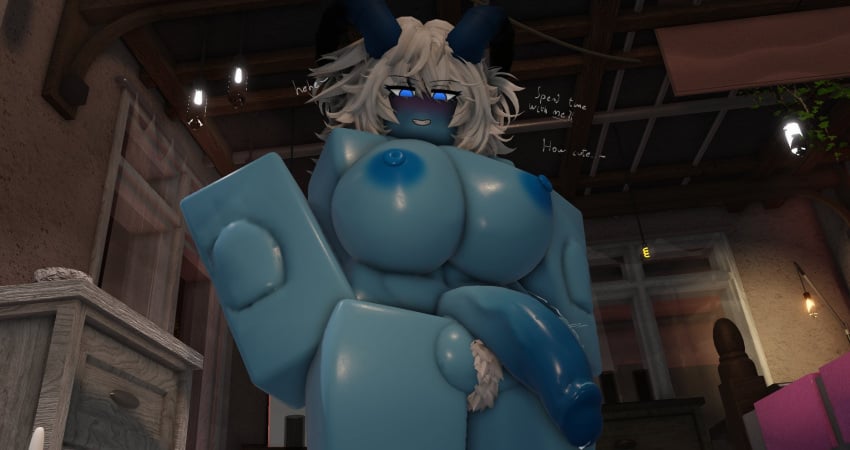3d blue_skin demon futanari huge_cock pubic_hair roblox robloxian wether_soulfile white_hair