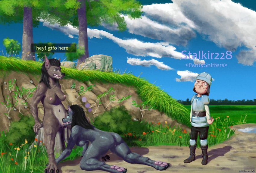 2018 all_fours angry anthro anus armor ass black_hair blizzard_entertainment blue_eyes boots breasts brown_fur bushes canine claws clothed clothing cloud comic cunnilingus detailed_background dialogue digital_media_(artwork) duo english_text female field footwear forest fur grass green_eyes grey_fur hair helmet hi_res human kneeling male mammal me_gusta meme multicolored_fur nipples nude open_mouth oral outside pawpads pussy rage_comics sex sideboob sitting sky speech_bubble spread_legs spreading standing stone stump tall_lizzard_(artist) teeth text toe_claws tongue tongue_out tree two_tone_fur vaginal_penetration video_games warcraft were werewolf wolf worgen yuri