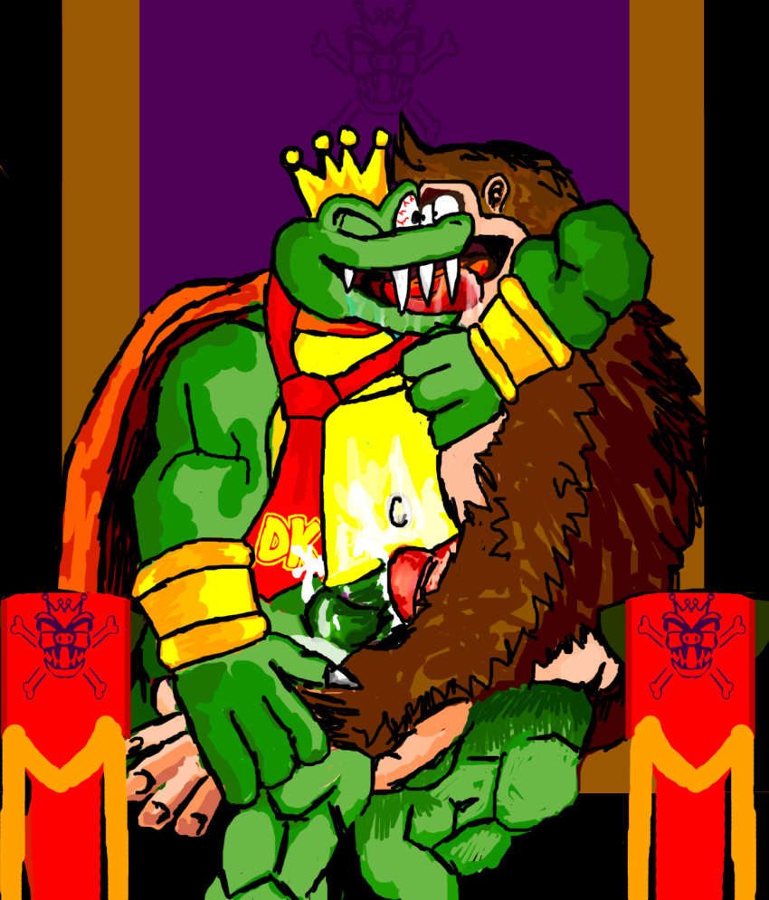 color crown donkey_kong donkey_kong_(series) interspecies jiggawhat k_rool kong kremling male male_only multiple_males nintendo teeth yaoi