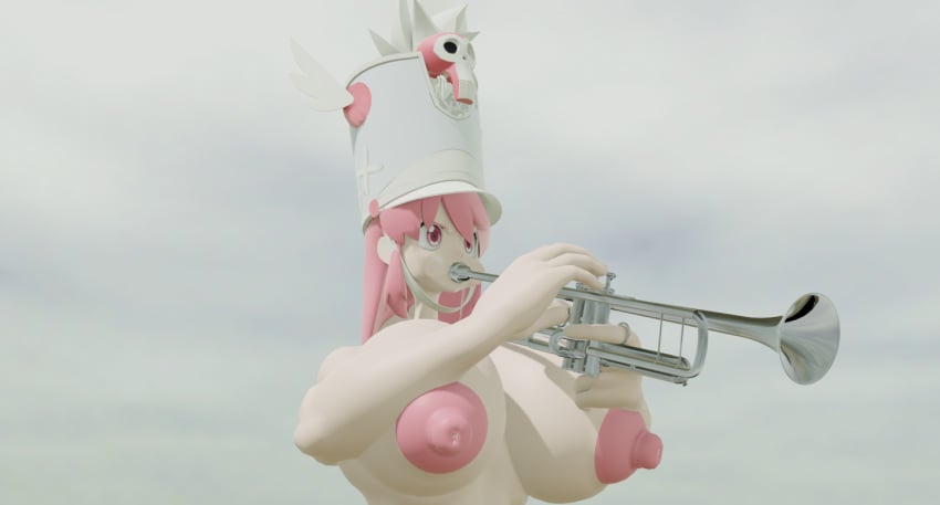 1girls 3d big_nipples blender blender_(software) brass_instrument breasts dld493v2 female hat huge_breasts jakuzure_nonon kill_la_kill large_breasts musical_instrument nipples pink_hair playing_instrument puffed_cheeks red_eyes self_upload shako_cap solo solo_female trumpet upper_body_only