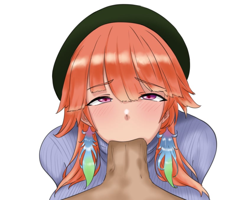 1boy 1girls big_penis blowjob feathers fellatio female hololive hololive_english hololive_myth hopesodesirable oral oral_sex orange_hair purple_eyes takanashi_kiara virtual_youtuber vtuber