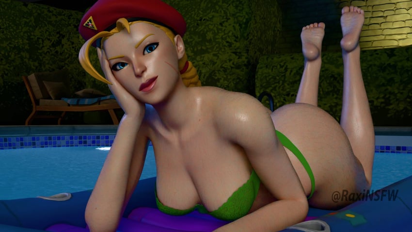 alternate_version_available big_ass bra cammy_white cammy_white_(fortnite) clothed clothed_female clothing feet female female_only fortnite hand_on_face laying_down laying_on_stomach legs_up looking_at_viewer panties partially_clothed partially_clothed_female pool pool_float pose posing posing_for_the_viewer raxinsfw scar scar_on_face sfw sfw_version shiny shiny_skin smile smiling_at_viewer solo solo_female street_fighter