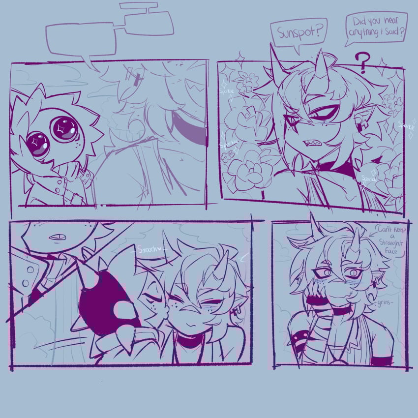 2boys big_eyes blush cute cute_face demon femboy femboy_only gay kissing kissing_cheek love male male_only remi_(fortnite) sleepy_esc sulk_(fortnite) sunspot_(fortnite) wholesome