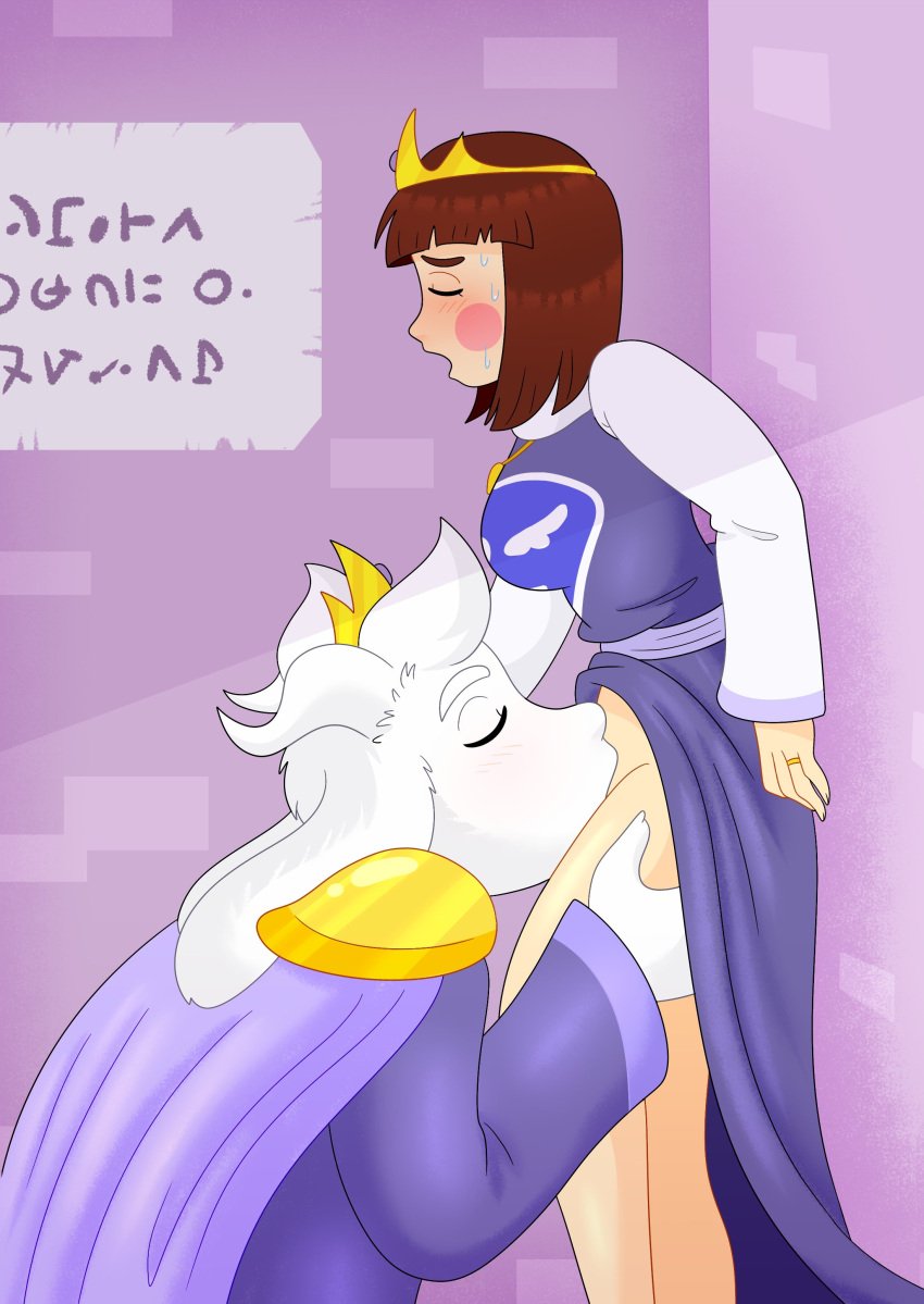 asriel_dreemurr chara cunnilingus female married_couple rainy_(artist) undertale undertale_au