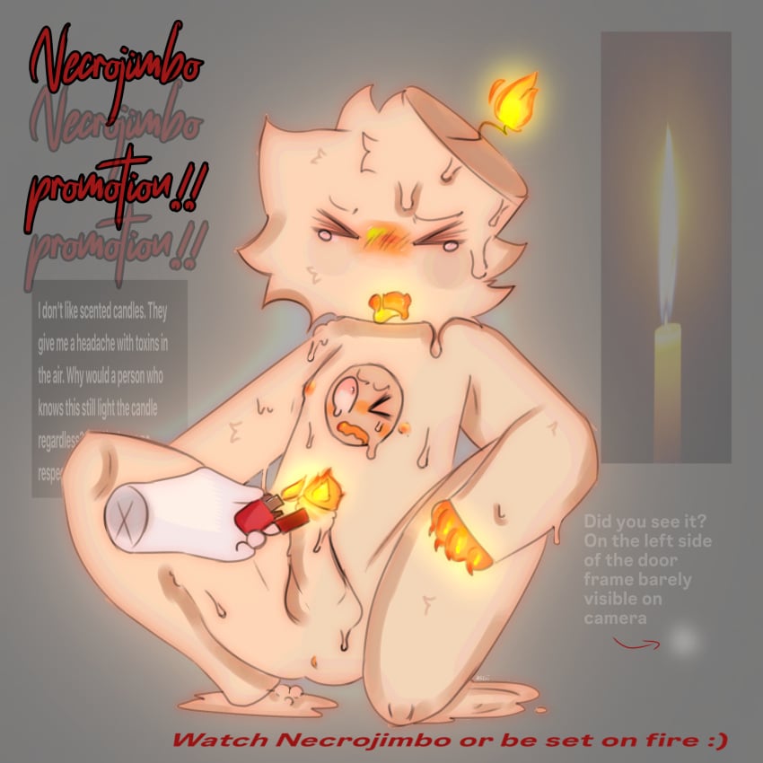 candle candle_wax drooling fire jimbojimmy123 legs_apart male_focus male_only melting necrojimbo nonhuman on_fire penis torture wax wax_play waxjimbo